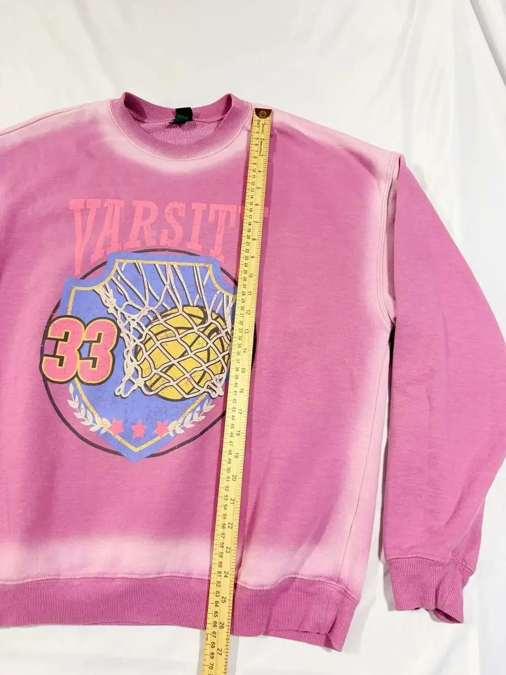 Wild Fable Varsity 33 Basketball Pink Mineral Wash Crewneck Sweatshirt - Picture 3 of 6